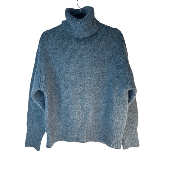 ZARA Smokey Blue Medium Turtleneck Sweater Acrylic Wool Alpaca Blend Soft Cozy - Picture 5 of 14